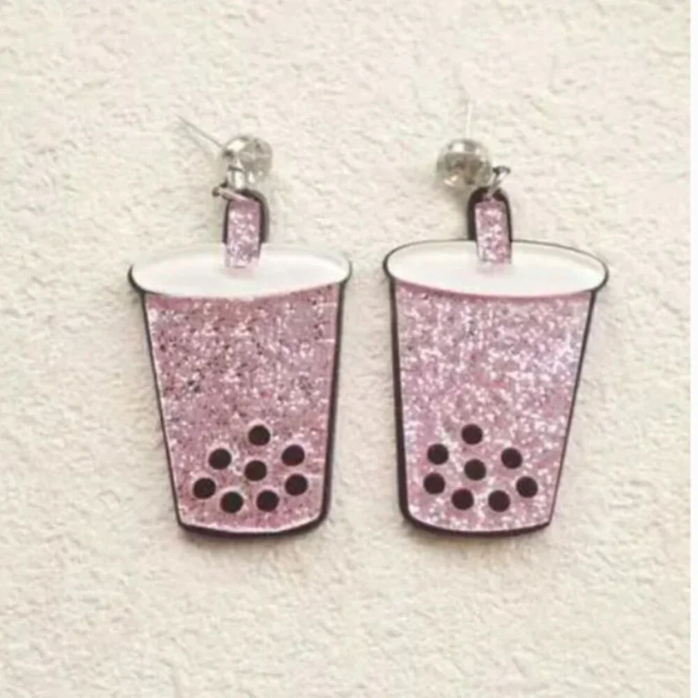 ⭐️❤️FREE Coffee Drink Boba Snack Sparkle Shiny Artsy Girly Rhinestone Earrings
